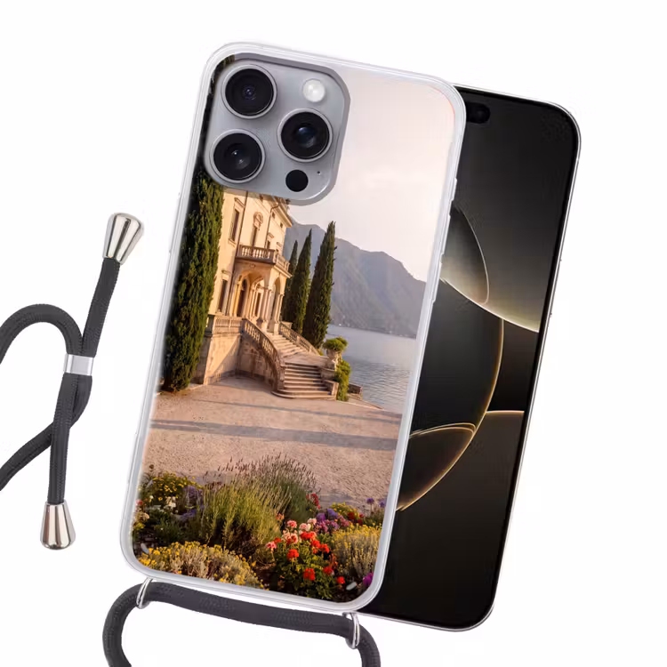 Handyhülle mit Band - Villa – Wasser – Treppen - Villa - water -trappen Hoesje iPhone 16 Pro Max met koord klein