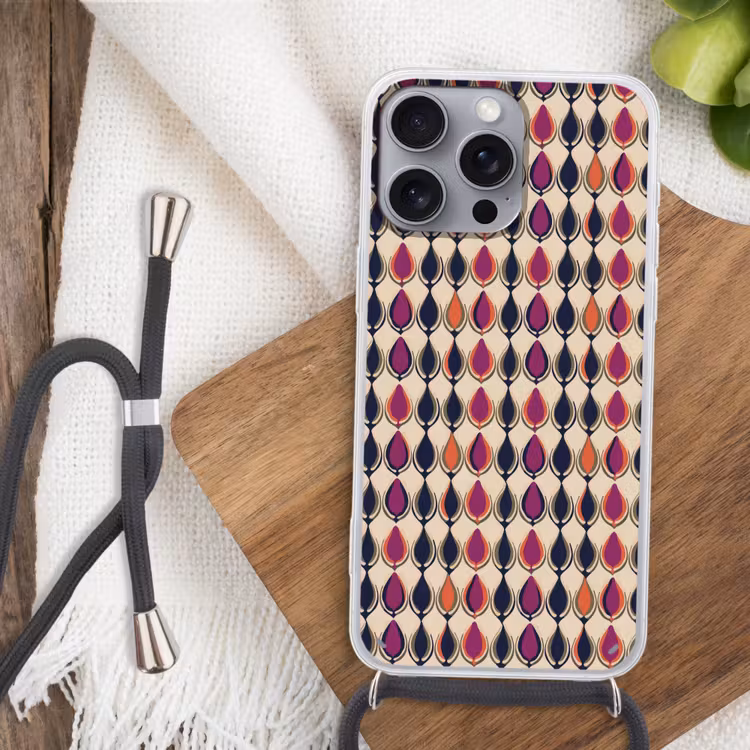Vintage - Retro - Kleurrijk Hoesje iPhone 16 Pro Max met koord klein 804 -sfeer4