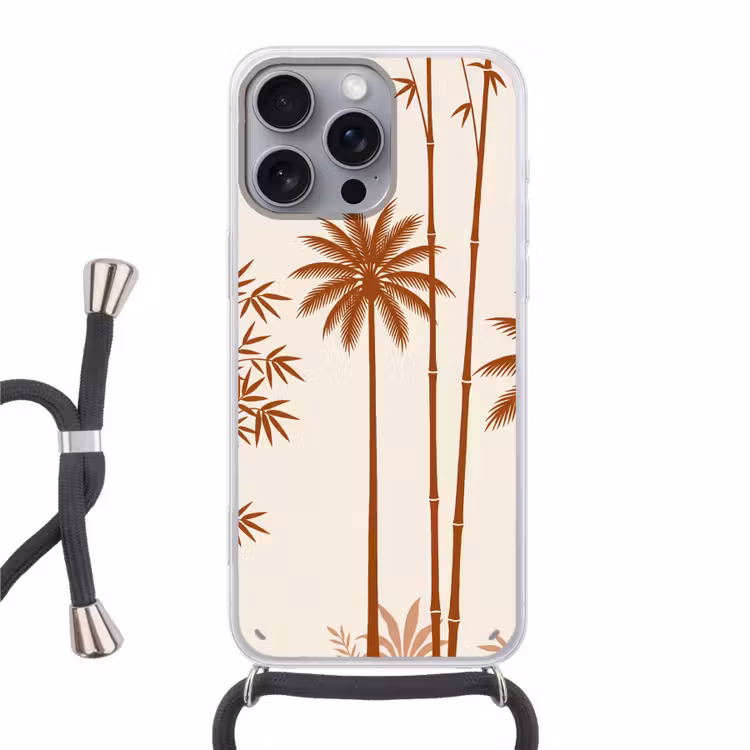 Vogel - Boom - Tropisch - Minimalistisch - Bruin Hoesje iPhone 16 Pro Max met koord klein -3d