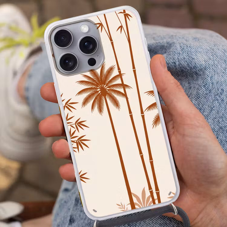 Vogel - Boom - Tropisch - Minimalistisch - Bruin Hoesje iPhone 16 Pro Max met koord klein -sfeer3