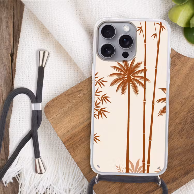 Vogel - Boom - Tropisch - Minimalistisch - Bruin Hoesje iPhone 16 Pro Max met koord klein -sfeer4