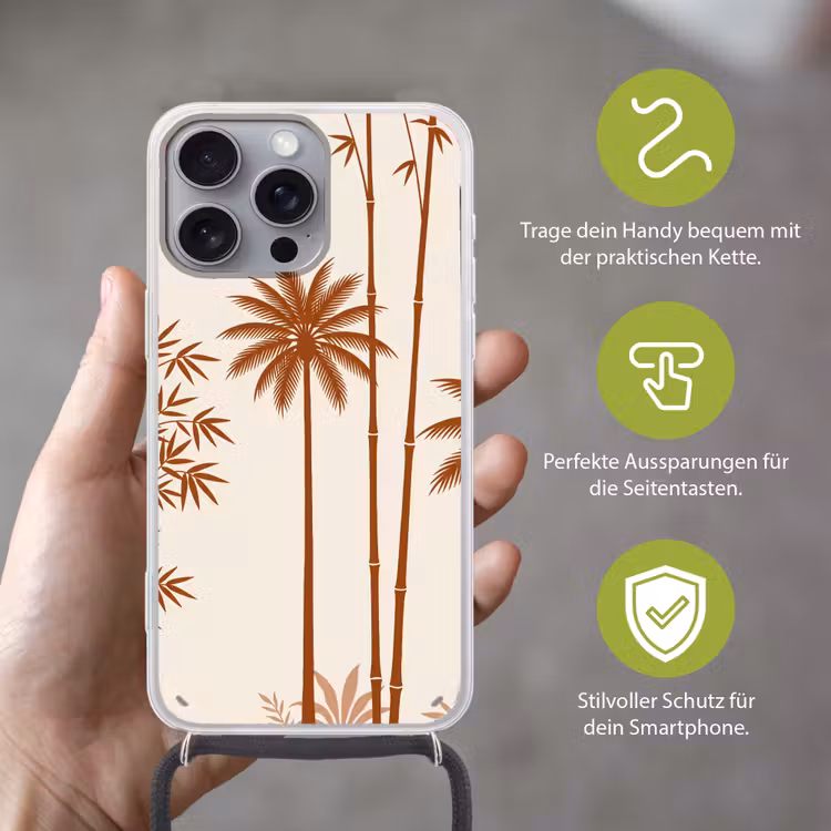 Vogel - Boom - Tropisch - Minimalistisch - Bruin Hoesje iPhone 16 Pro Max met koord klein -sfeer2_DE