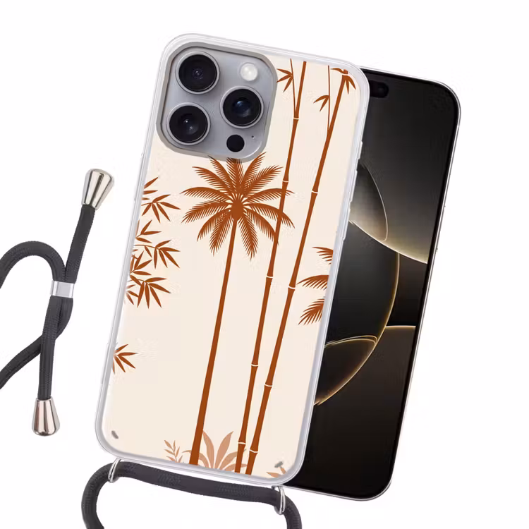 Vogel - Boom - Tropisch - Minimalistisch - Bruin Hoesje iPhone 16 Pro Max met koord klein -sfeer1
