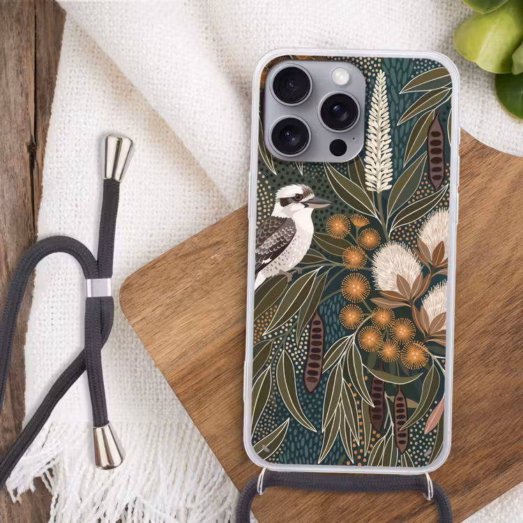 Vogel - Bladeren - Natuur - Illustratie - Groen Hoesje iPhone 16 Pro Max met koord klein -sfeer4