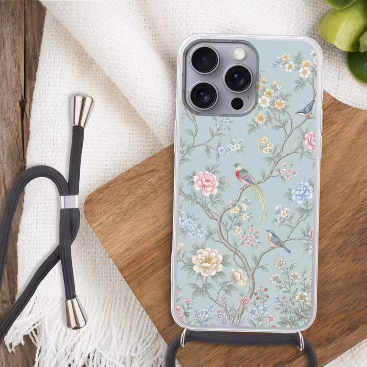 Vogel - Bloemen - Kleurrijk Hoesje iPhone 16 Pro Max met koord klein -sfeer4