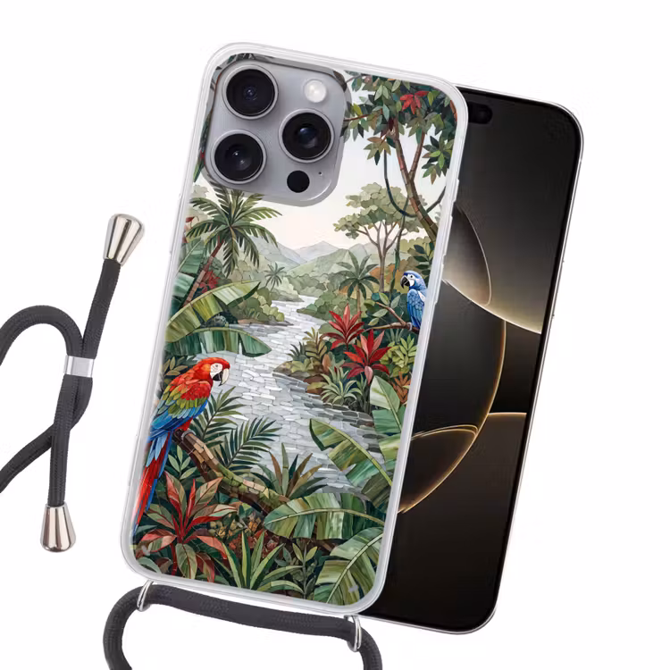 Vogel - Jungle - Natuur - Mozaïek - Groen Hoesje iPhone 16 Pro Max met koord klein -sfeer1