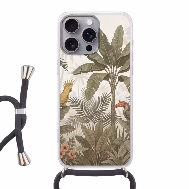 Vogel - Jungle - Tropisch - Illustratie - Groen Hoesje iPhone 16 Pro Max met koord klein -3d
