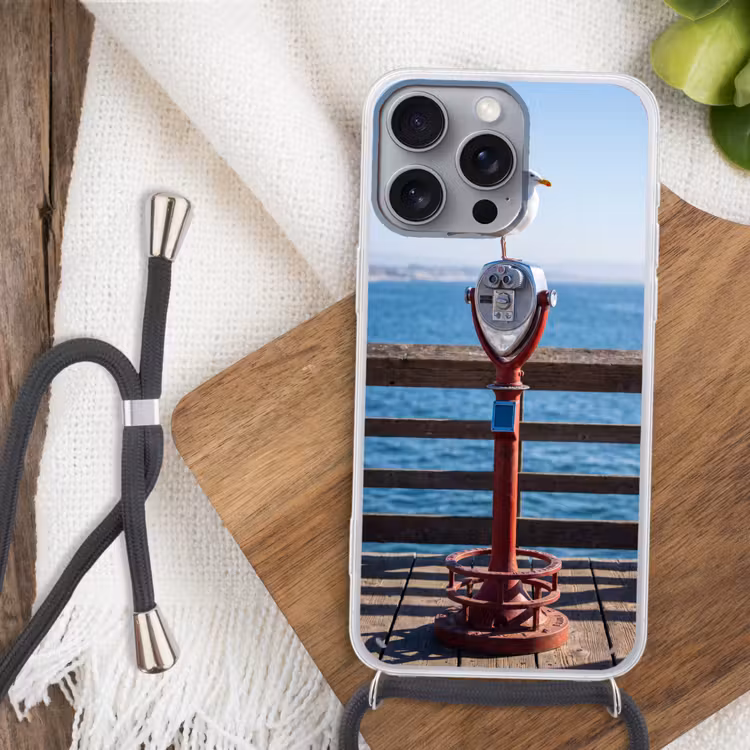 Vogel - Verrekijker - Kust - Zee - Blauw Hoesje iPhone 16 Pro Max met koord klein -sfeer4