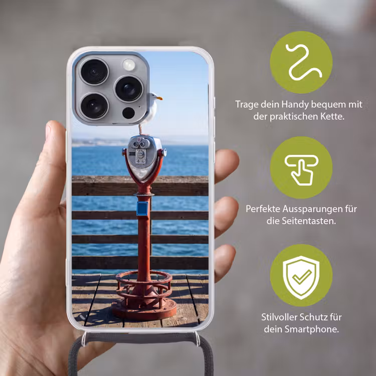 Vogel - Verrekijker - Kust - Zee - Blauw Hoesje iPhone 16 Pro Max met koord klein -sfeer2_DE