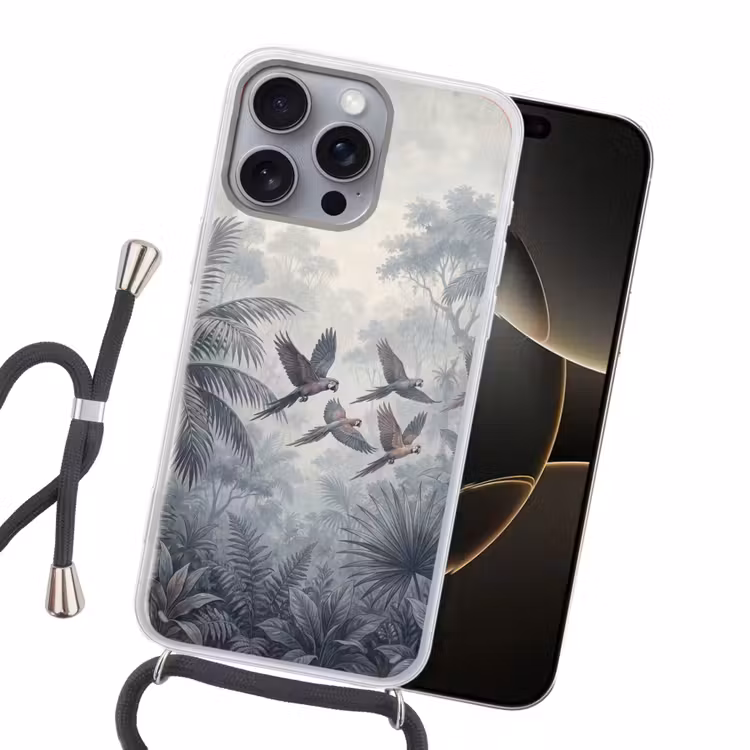 Vogel - Vliegend - Jungle - Vintage - Dieren Hoesje iPhone 16 Pro Max met koord klein -sfeer1