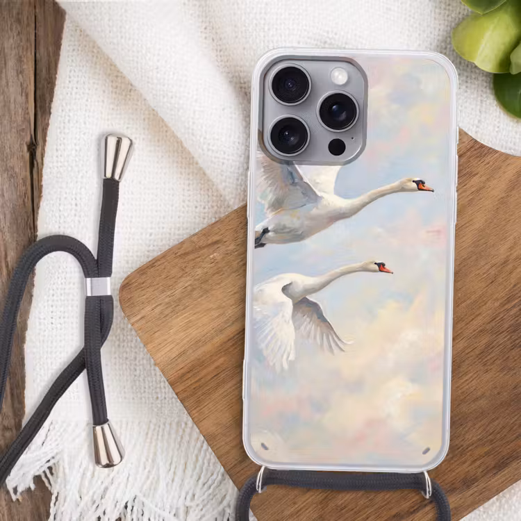 Vogel - Vliegend - Lucht - Modern - Pastel Hoesje iPhone 16 Pro Max met koord klein -sfeer4