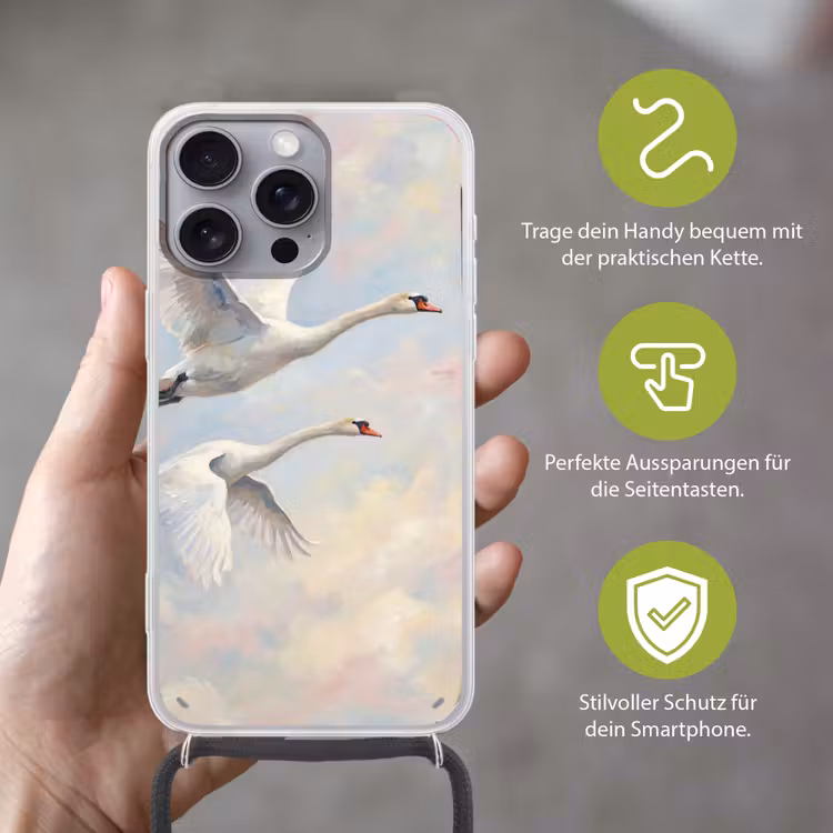 Vogel - Vliegend - Lucht - Modern - Pastel Hoesje iPhone 16 Pro Max met koord klein -sfeer2_DE