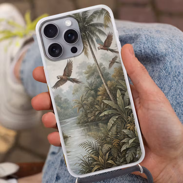 Vogel - Vliegend - Tropisch - Landschap - Klassiek Hoesje iPhone 16 Pro Max met koord klein -sfeer3
