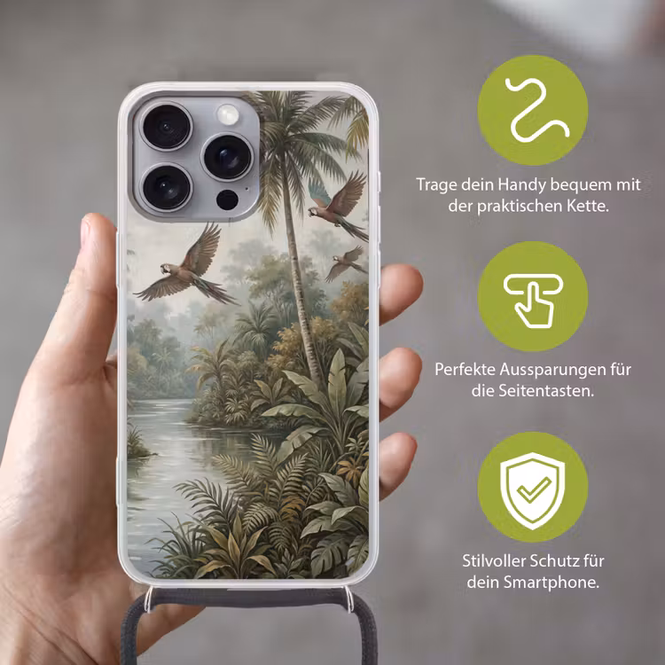 Vogel - Vliegend - Tropisch - Landschap - Klassiek Hoesje iPhone 16 Pro Max met koord klein -sfeer2_DE