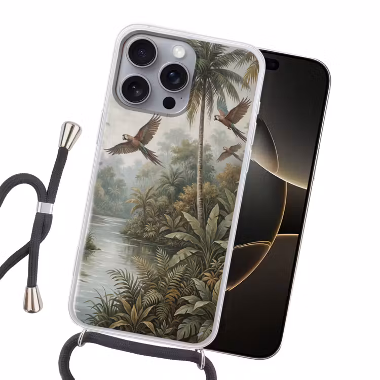 Vogel - Vliegend - Tropisch - Landschap - Klassiek Hoesje iPhone 16 Pro Max met koord klein -sfeer1
