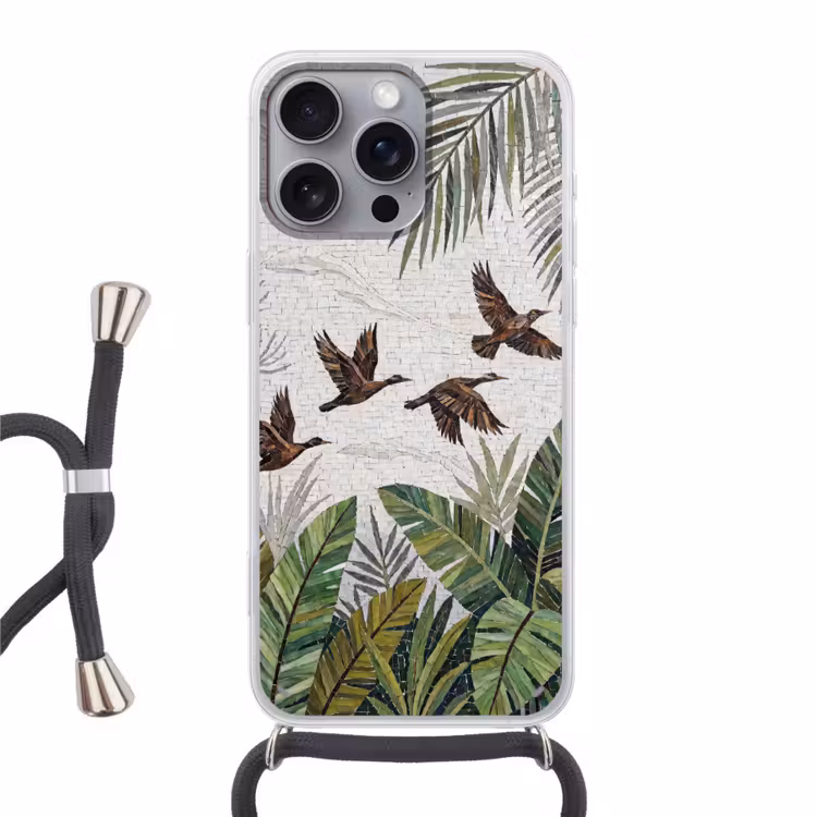 Vogel - Vliegend - Tropisch - Mozaïek - Groen Hoesje iPhone 16 Pro Max met koord klein -3d