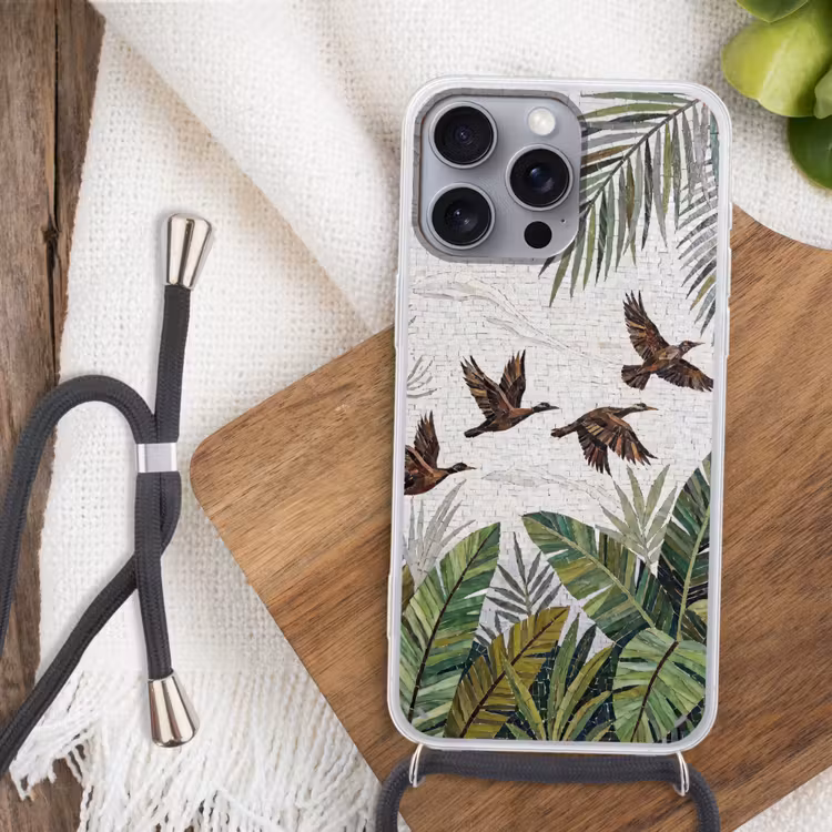 Vogel - Vliegend - Tropisch - Mozaïek - Groen Hoesje iPhone 16 Pro Max met koord klein -sfeer4