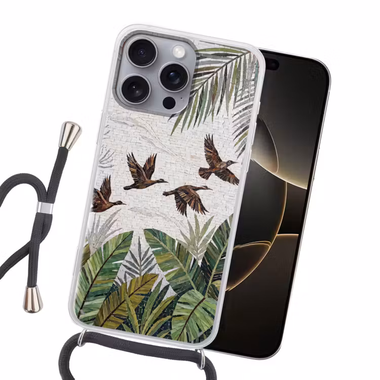 Vogel - Vliegend - Tropisch - Mozaïek - Groen Hoesje iPhone 16 Pro Max met koord klein -sfeer1