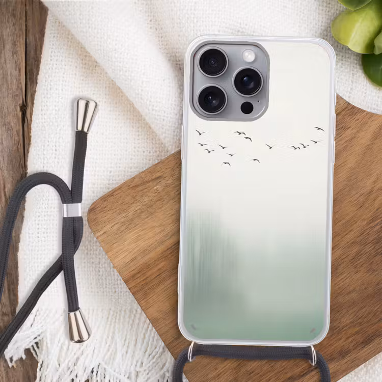 Vogel - Vlucht - Natuur - Minimalistisch Hoesje iPhone 16 Pro Max met koord klein -sfeer4