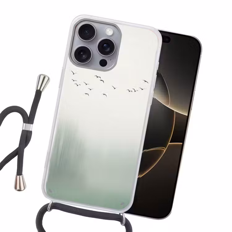 Vogel - Vlucht - Natuur - Minimalistisch Hoesje iPhone 16 Pro Max met koord klein -sfeer1