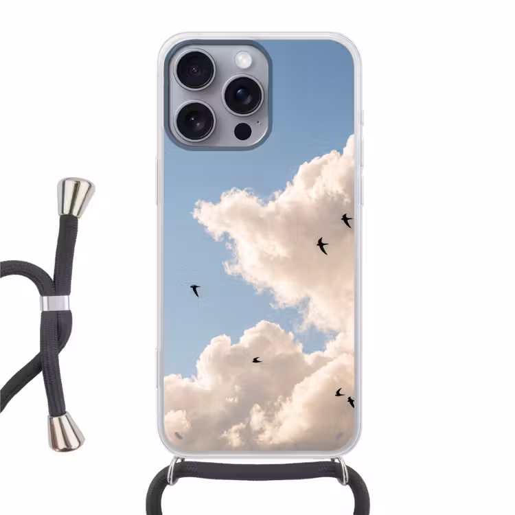 Vogel - Vlucht - Wolken - Natuur - Blauw Hoesje iPhone 16 Pro Max met koord klein -3d