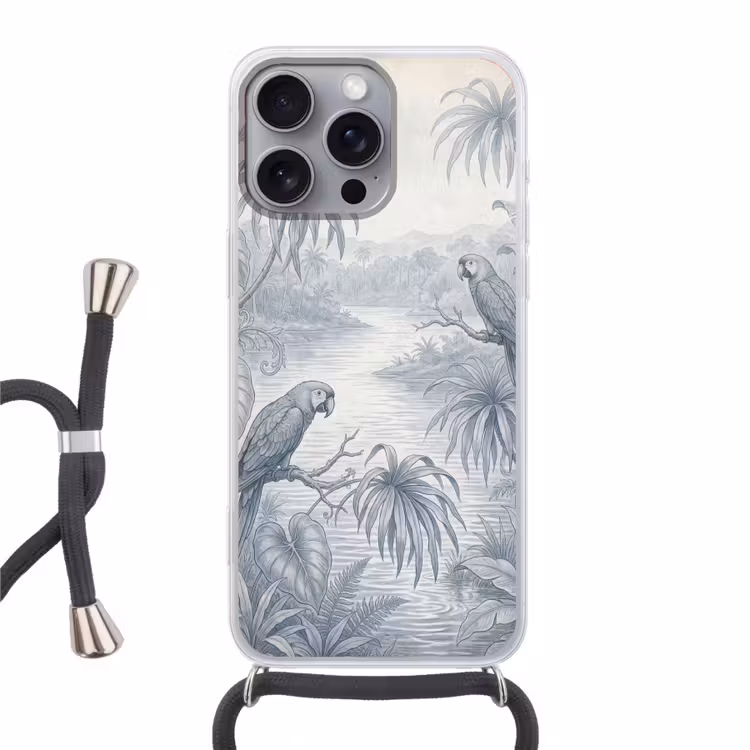 Vogel - Rivier - Tropisch - Illustratie - Blauw Hoesje iPhone 16 Pro Max met koord klein -3d