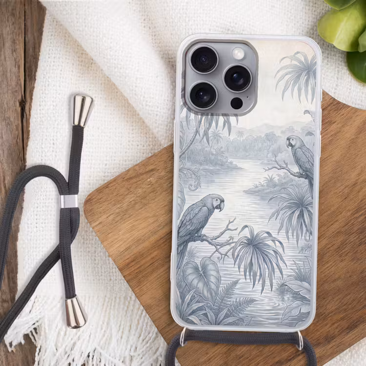 Vogel - Rivier - Tropisch - Illustratie - Blauw Hoesje iPhone 16 Pro Max met koord klein -sfeer4