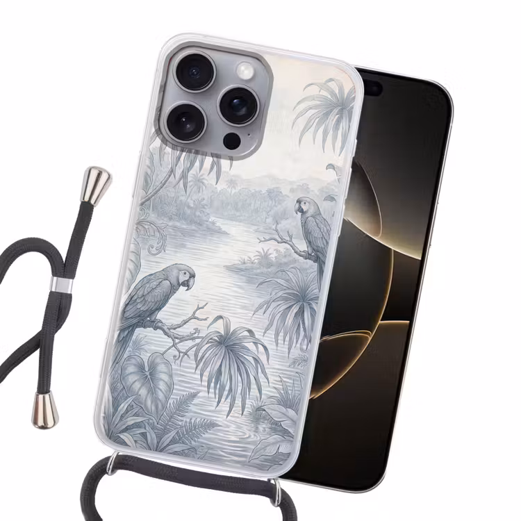 Vogel - Rivier - Tropisch - Illustratie - Blauw Hoesje iPhone 16 Pro Max met koord klein -sfeer1