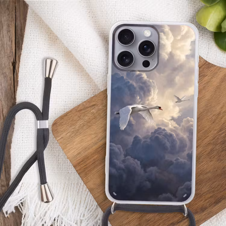 Vogel - Vliegend - Natuur - Wit - Wolken Hoesje iPhone 16 Pro Max met koord klein -sfeer4