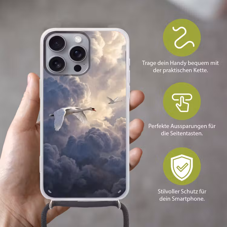 Vogel - Vliegend - Natuur - Wit - Wolken Hoesje iPhone 16 Pro Max met koord klein -sfeer2_DE