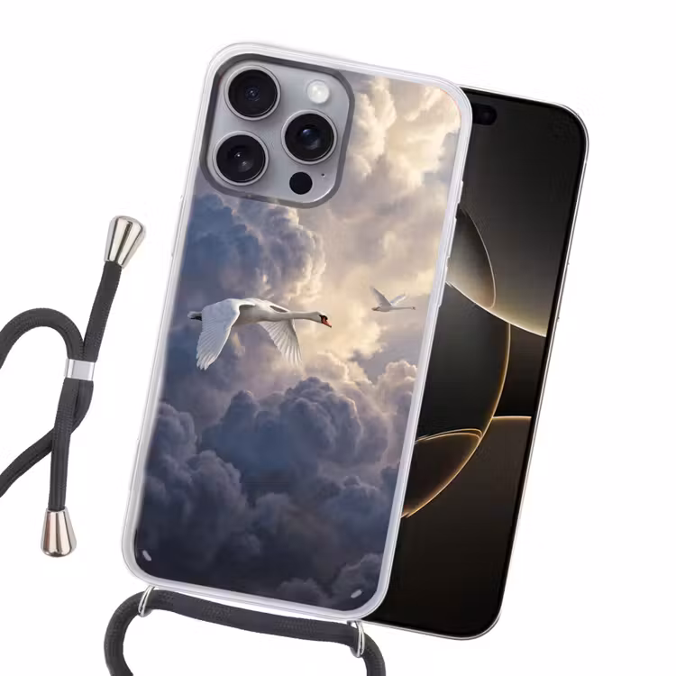 Vogel - Vliegend - Natuur - Wit - Wolken Hoesje iPhone 16 Pro Max met koord klein -sfeer1