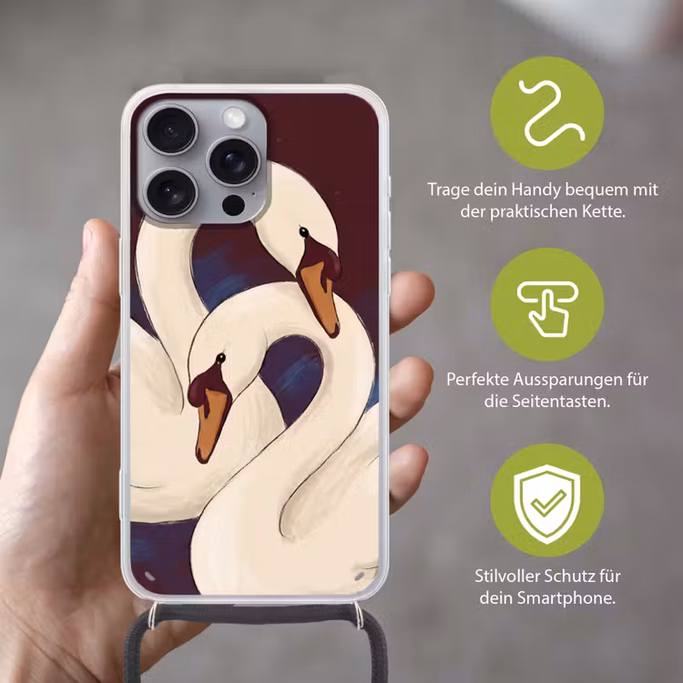 Vogel - Koppel - Liefde - Abstract - Wit Hoesje iPhone 16 Pro Max met koord klein -sfeer2_DE
