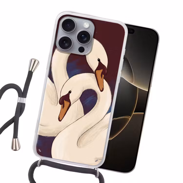 Vogel - Koppel - Liefde - Abstract - Wit Hoesje iPhone 16 Pro Max met koord klein -sfeer1