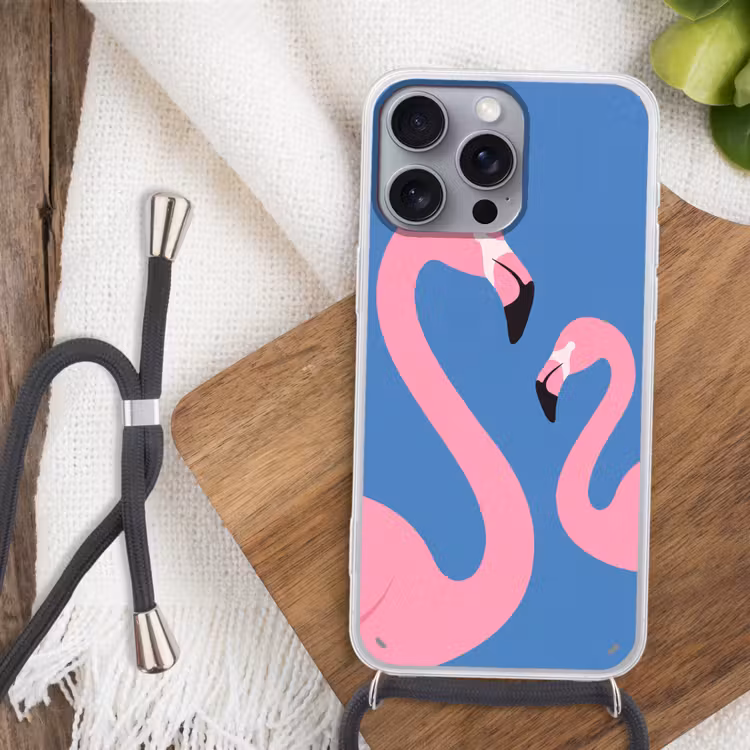 Vogel - Paar - Dieren - Modern - Roze Hoesje iPhone 16 Pro Max met koord klein -sfeer4