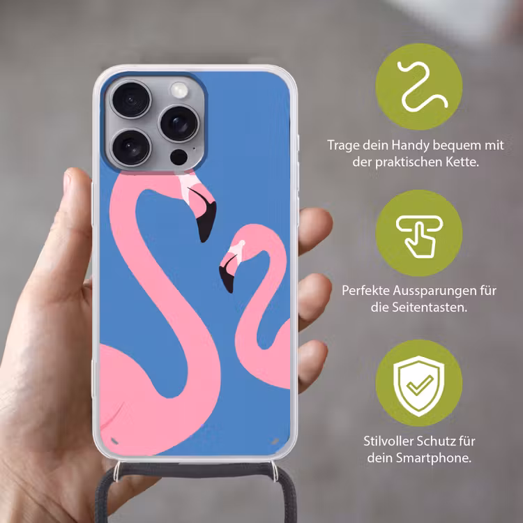 Vogel - Paar - Dieren - Modern - Roze Hoesje iPhone 16 Pro Max met koord klein -sfeer2_DE