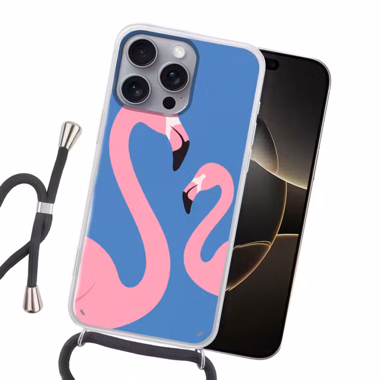 Vogel - Paar - Dieren - Modern - Roze Hoesje iPhone 16 Pro Max met koord klein -sfeer1