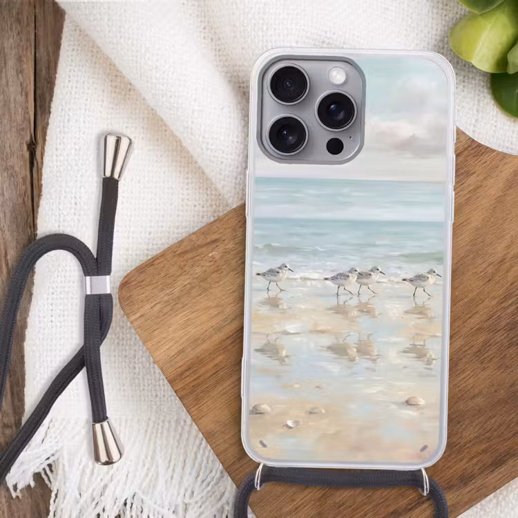 Vogels - Strand - Zee Hoesje iPhone 16 Pro Max met koord klein -sfeer4