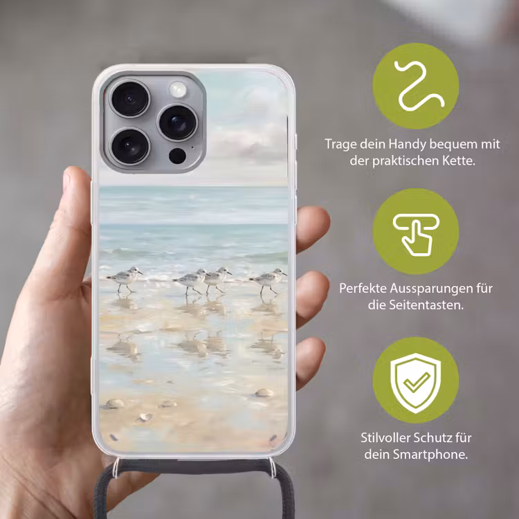 Vogels - Strand - Zee Hoesje iPhone 16 Pro Max met koord klein -sfeer2_DE