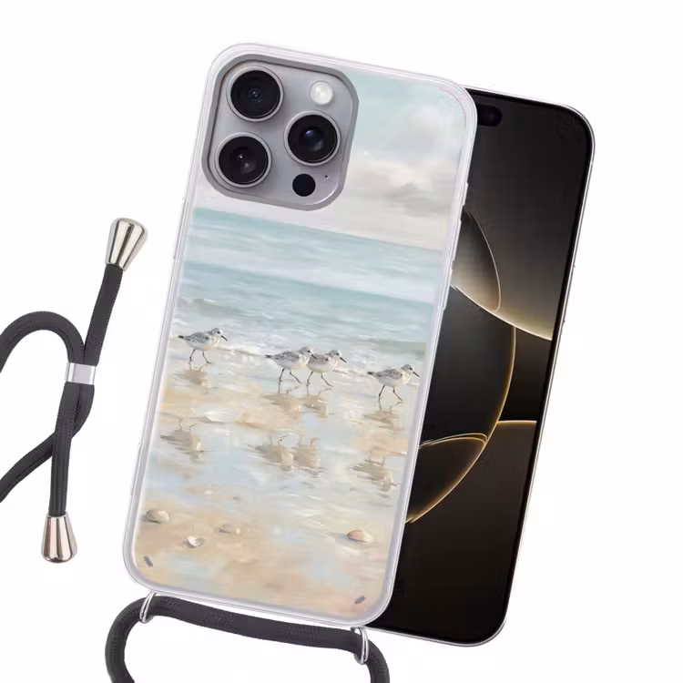 Vogels - Strand - Zee Hoesje iPhone 16 Pro Max met koord klein -sfeer1