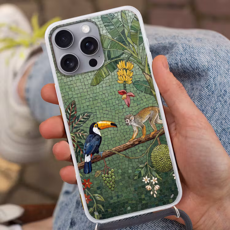 Vogel - Dier - Jungle - Mozaïek - Natuur Hoesje iPhone 16 Pro Max met koord klein -sfeer3