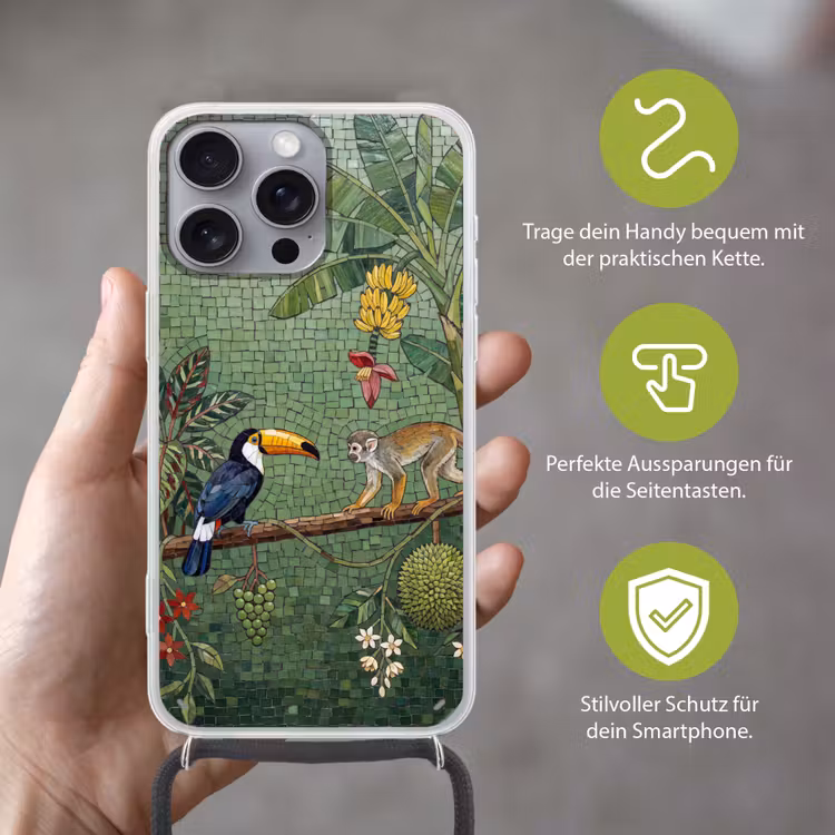 Vogel - Dier - Jungle - Mozaïek - Natuur Hoesje iPhone 16 Pro Max met koord klein -sfeer2_DE