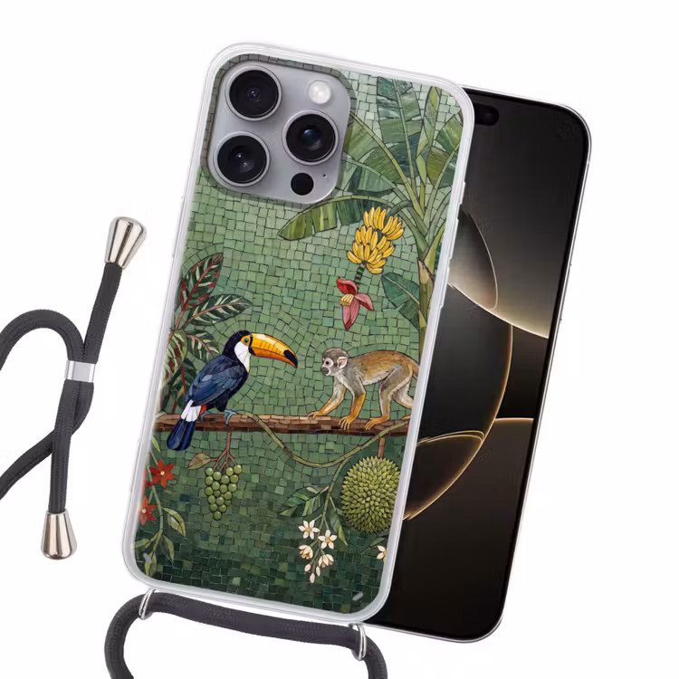 Vogel - Dier - Jungle - Mozaïek - Natuur Hoesje iPhone 16 Pro Max met koord klein -sfeer1