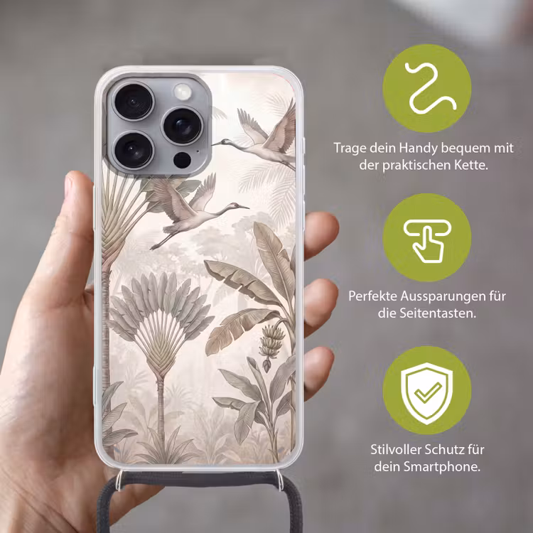 Vogel - Tropisch - Jungle - Natuur - Beige Hoesje iPhone 16 Pro Max met koord klein -sfeer2_DE