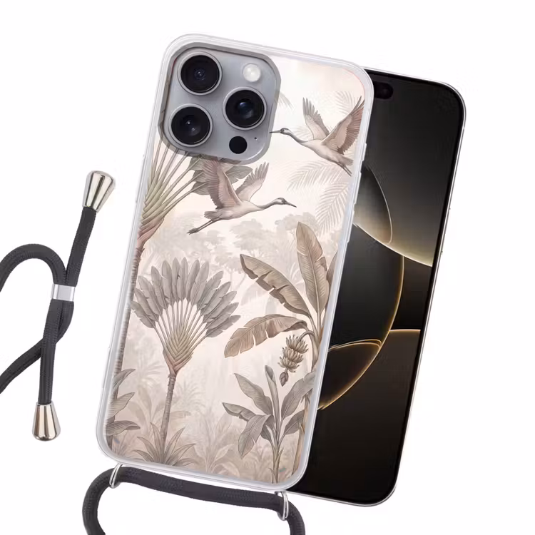 Vogel - Tropisch - Jungle - Natuur - Beige Hoesje iPhone 16 Pro Max met koord klein -sfeer1