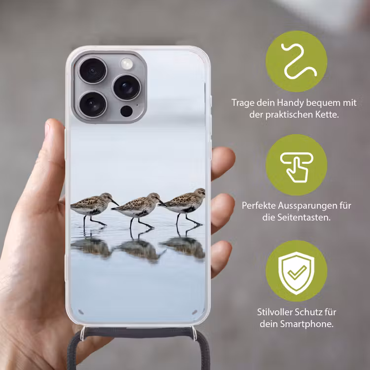 Vogels - Water - Grijs Hoesje iPhone 16 Pro Max met koord klein -sfeer2_DE