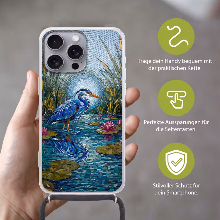 Vogel - Water - Natuur - Abstract - Blauw Hoesje iPhone 16 Pro Max met koord klein -sfeer2_DE