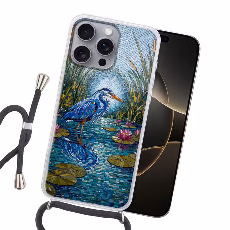Vogel - Water - Natuur - Abstract - Blauw Hoesje iPhone 16 Pro Max met koord klein -sfeer1