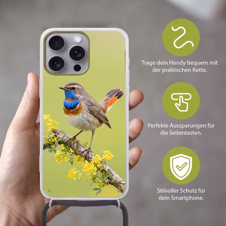 Vogel - Tak - Natuur - Kleurrijk Hoesje iPhone 16 Pro Max met koord klein -sfeer2_DE