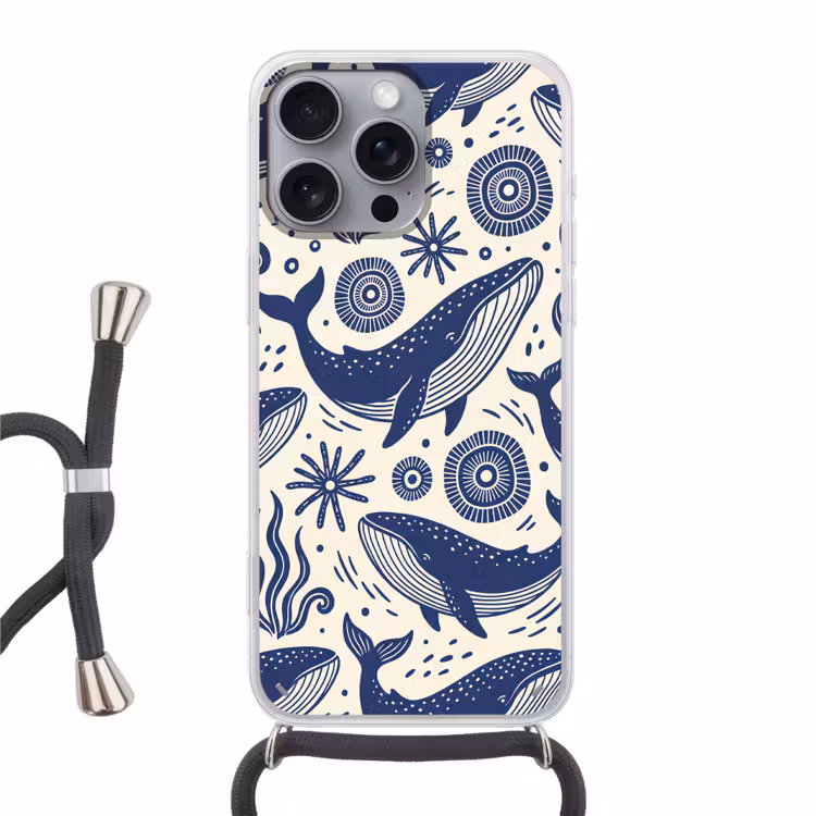Walvis - Onderwater - Dieren - Abstract - Blauw Hoesje iPhone 16 Pro Max met koord klein -3d