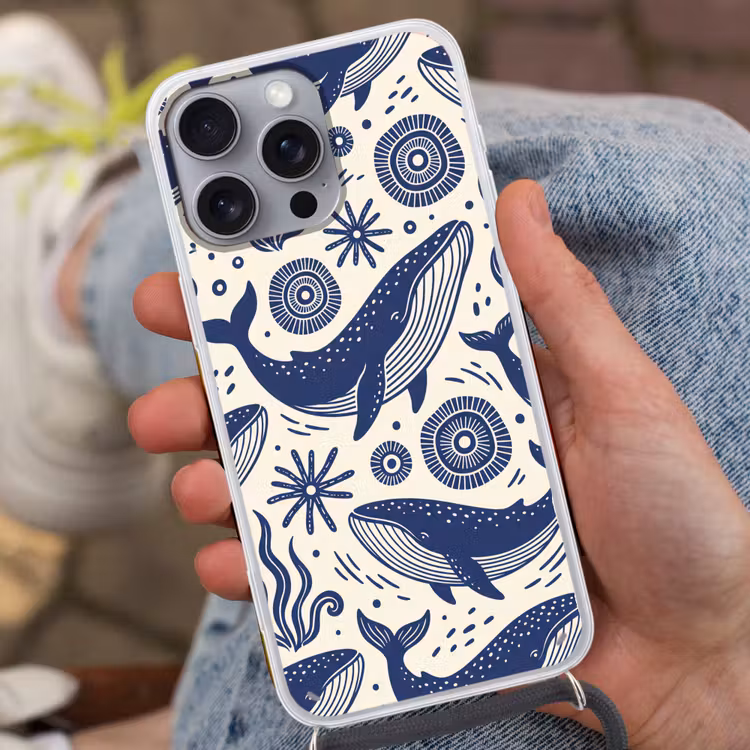 Walvis - Onderwater - Dieren - Abstract - Blauw Hoesje iPhone 16 Pro Max met koord klein -sfeer3